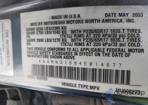 2004 Mitsubishi Endeavor Xls from USA, damaged, VIN 4A4MN31S94E014677